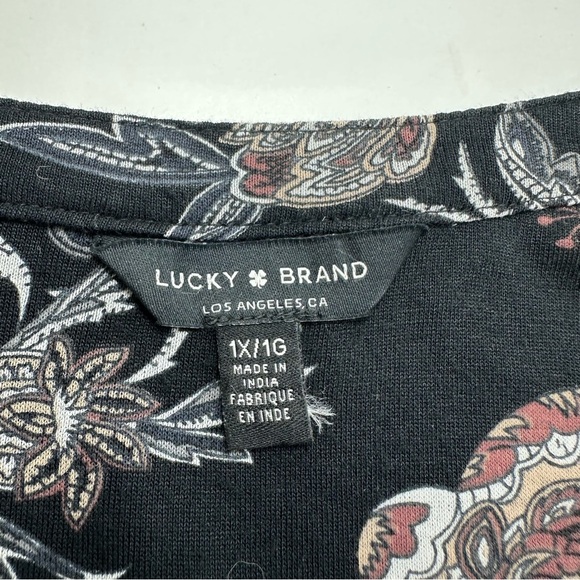 Lucky Brand Women’s Tunic Sz 1X Black Floral V Neck Long Sleeve Boho Blouse - Picture 4 of 8